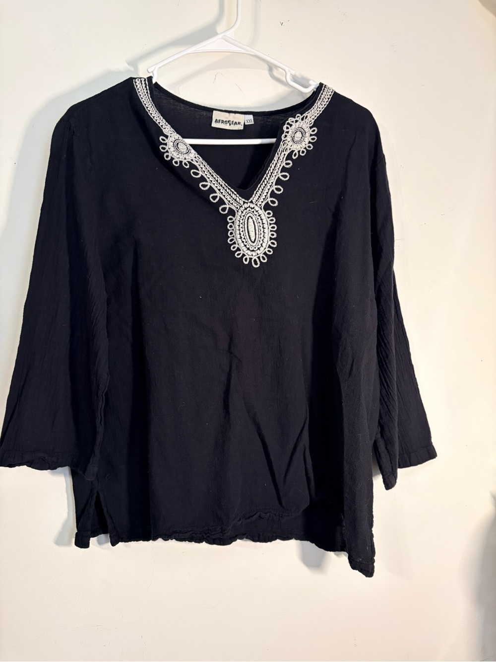 Embroidered V-Neck Black Tunic Top by A New Day